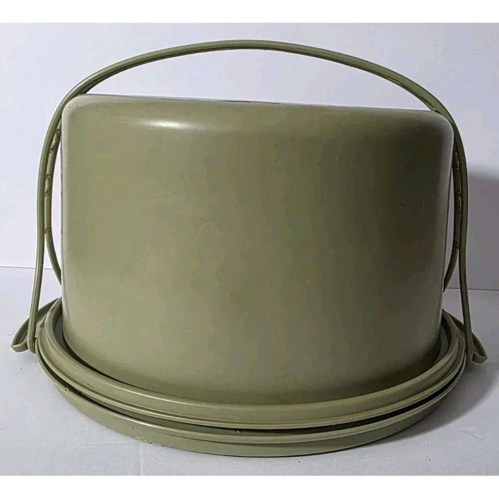 Tupperware Cake Taker Avocado Green Sunburst Cake Carrier 683-2 684-2 624-3 USA